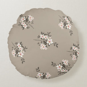 Coussins Ronds Fleur vintage sans couture design motif gris  