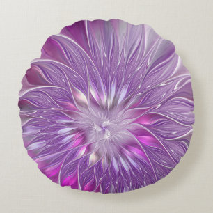 Coussins Ronds Fleur violette rose Passion Abstrait Art fractal