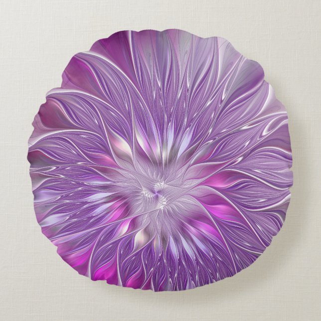 Coussins Ronds Fleur violette rose Passion Abstrait Art fractal (Devant)