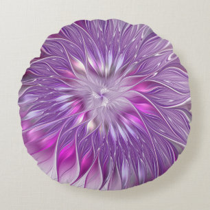 Coussins Ronds Fleur violette rose Passion Abstrait Art fractal