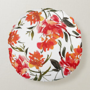 Coussins Ronds Fleurs à l'aquarelle, motif transparent dessiné à