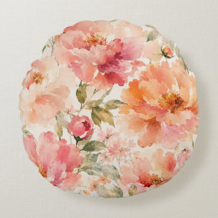 Coussins Ronds Fleurs aquarelles romantiques chaudes d'été
