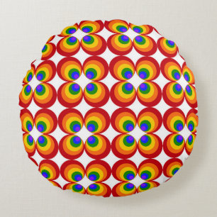 Coussins Ronds Fleurs arc-en-ciel psychédéliques