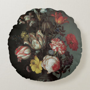 Coussins Ronds Fleurs Baroques Anciennes par Balthasar van der As