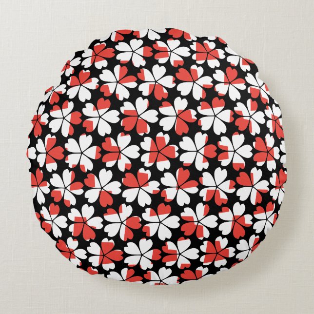 Coussins Ronds Fleurs blanches rouges mignons motif (Devant)