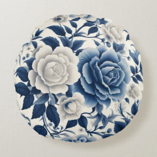 Coussins Ronds Fleurs bleue et blanches
