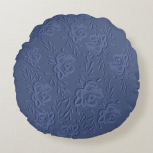 Coussins Ronds Fleurs bleues artistiques bohèmes vintage