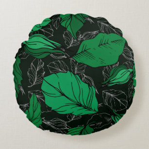 Coussins Ronds Fleurs botaniques florales roses. Feuilles de pri