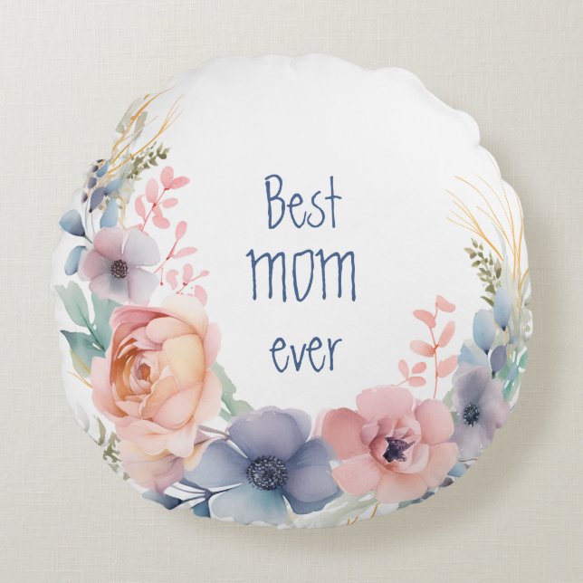 Coussins Ronds Fleurs botaniques romantiques aquarelle (Devant)