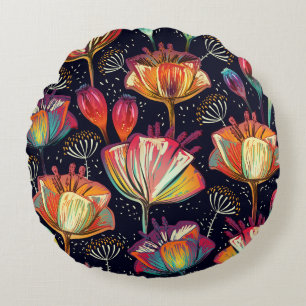 Coussins Ronds Fleurs colorées Plante Motif Vintage