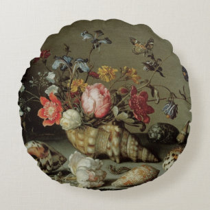 Coussins Ronds Fleurs, coquillages et insectes Balthasar van der 