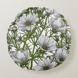 Coussins Ronds Fleurs cosmos blanches