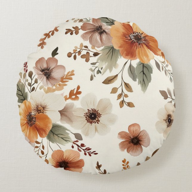 Coussins Ronds Fleurs Crème Orange (Devant)