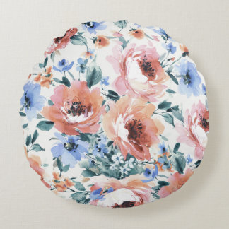 Coussins Ronds Fleurs d'aquarelle, illustration motif transparent