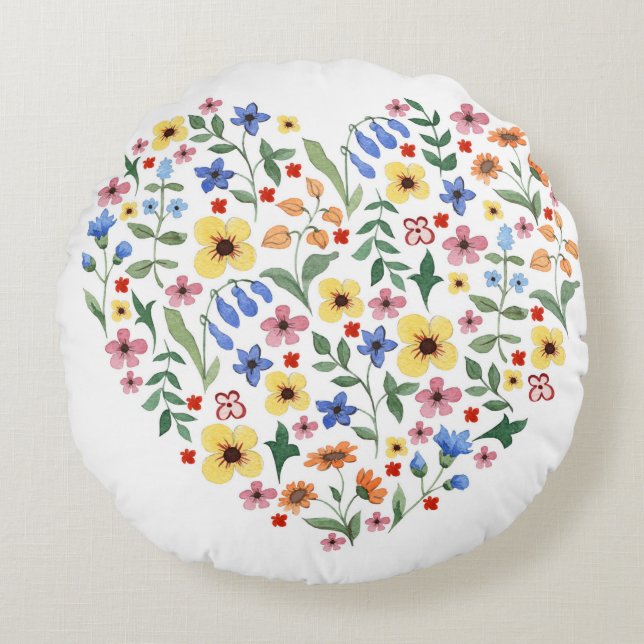Coussins Ronds Fleurs d'aquarelle motif transparent (Devant)