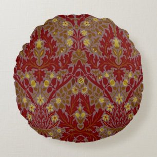 Coussins Ronds Fleurs d'Automne Vintage Rouge Or William Morris