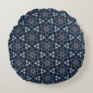 Coussins Ronds Fleurs de bleu minuit Motif Oreiller rond