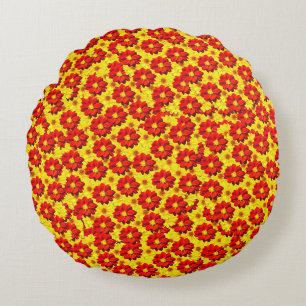Coussins Ronds Fleurs de dahlia rouges et jaunes