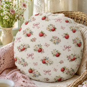 Coussins Ronds Fleurs de fraise vintage sans couture cottagecore