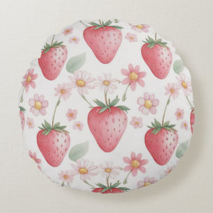 Coussins Ronds Fleurs de fraises roses Fête d'anniversaire pour e
