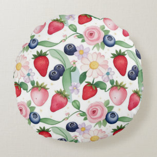 Coussins Ronds Fleurs de fraises roses Fête d'anniversaire pour e