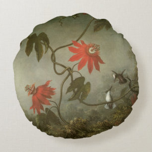 Coussins Ronds Fleurs de la passion et colibris par Martin J Head