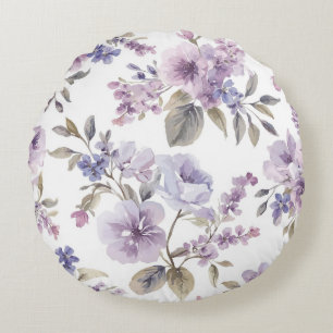 Coussins Ronds Fleurs de Lavande Aquarelle Botanique Violette