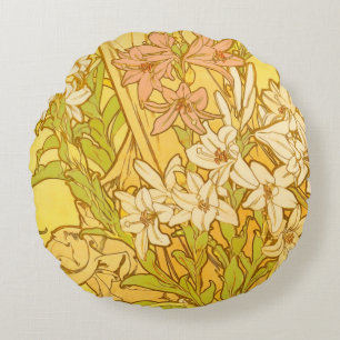 Coussins Ronds fleurs de lys Art nouveau d'Alphonse Mucha