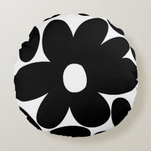 Coussins Ronds Fleurs de marguerite rétro en noir et blanc #1 #f