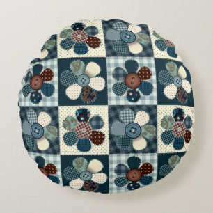 Coussins Ronds Fleurs de Patchwork Pays