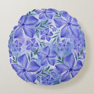 Coussins Ronds Fleurs de Pervenche Bleu Violet Fleurs de Vinca