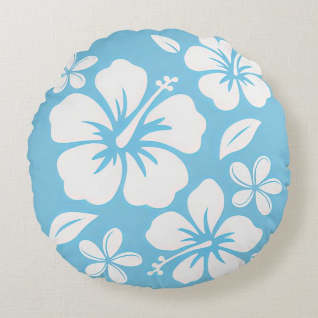 Coussins Ronds Fleurs de plage bleu tropical (Devant)