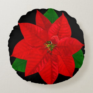 Coussins Ronds Fleurs de Poinsettia sur fond noir