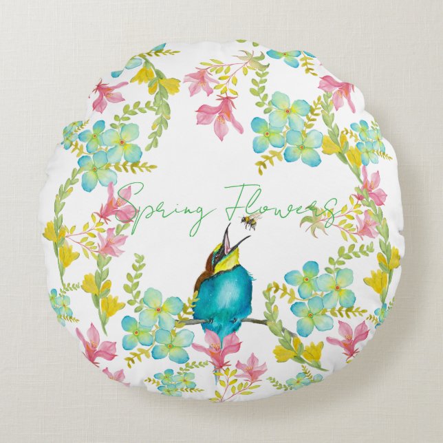 Coussins Ronds Fleurs de printemps aquarelle  (Devant)