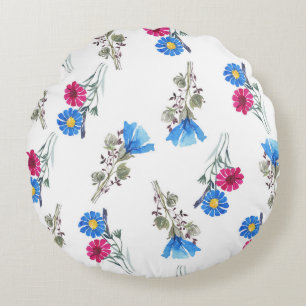 Coussins Ronds Fleurs de printemps rose Aquarelle Botanique