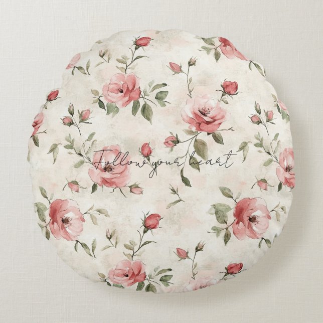 Coussins Ronds Fleurs de roses roses  (Devant)