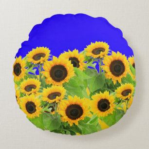 Coussins Ronds Fleurs de soleil - Liberté Ukraine Paix drapeau u