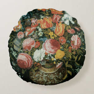 Coussins Ronds Fleurs de style baroque vintage dans un vase