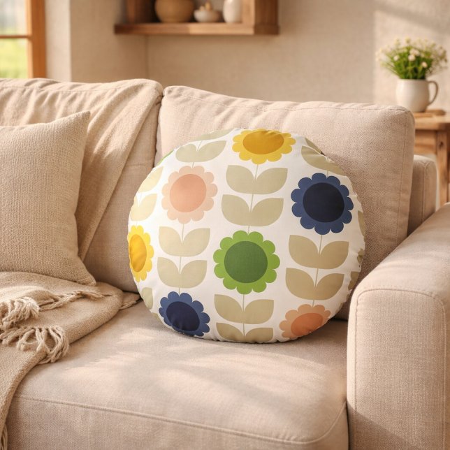 Coussins Ronds Fleurs de tiges d'été rétro groovy (Créateur téléchargé)
