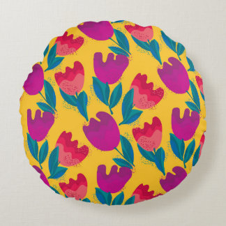 Coussins Ronds Fleurs de tulipe brillantes : Élégantes et sans jo