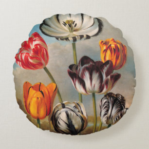 Coussins Ronds Fleurs de tulipes variées vintage dans un paysage
