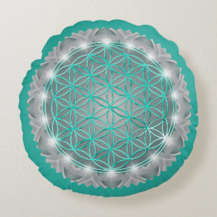 Coussins Ronds FLEURS DE VIE - Géométrie Sacrée Lumière 2