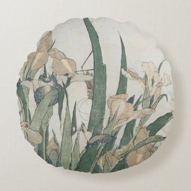 Coussins Ronds Fleurs d'iris et sauterelle, c.1830-31 (Devant)