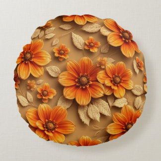 Coussins Ronds Fleurs d'orange brûlées 3d jettent l'oreiller,