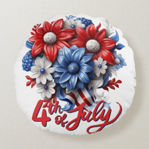 Coussins Ronds Fleurs du 4 juillet en rouge, blanc et bleu patrio