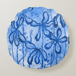 Coussins Ronds Fleurs encrées Abstraites Lys bleus