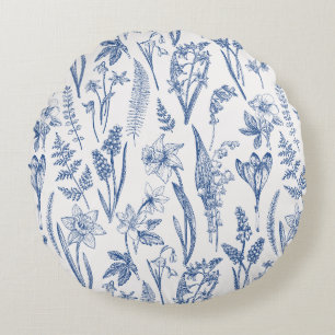 Coussins Ronds Fleurs et herbes vintages du printemps