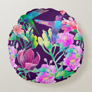 Coussins Ronds Fleurs et oiseaux exotiques