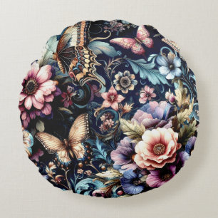 Coussins Ronds Fleurs et papillons de printemps antiques