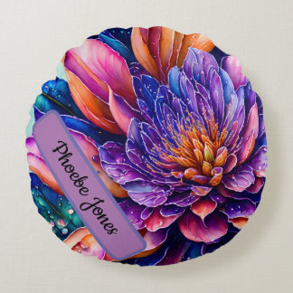 Coussins Ronds Fleurs exotiques élégantes, jetée aquarelle